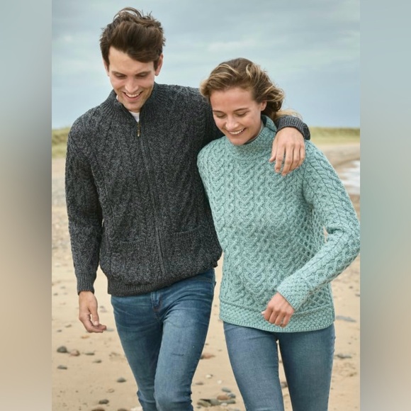 Aran Crafts Ireland Mens Zip Cardigan 100% Merino Wool In Charcoal Marl Size XXL - Picture 2 of 12